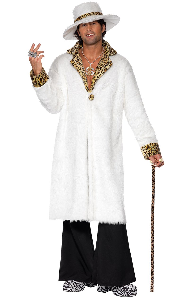 Adult Faux Fur Pimp Costume WHITE - Simply Fancy Dress