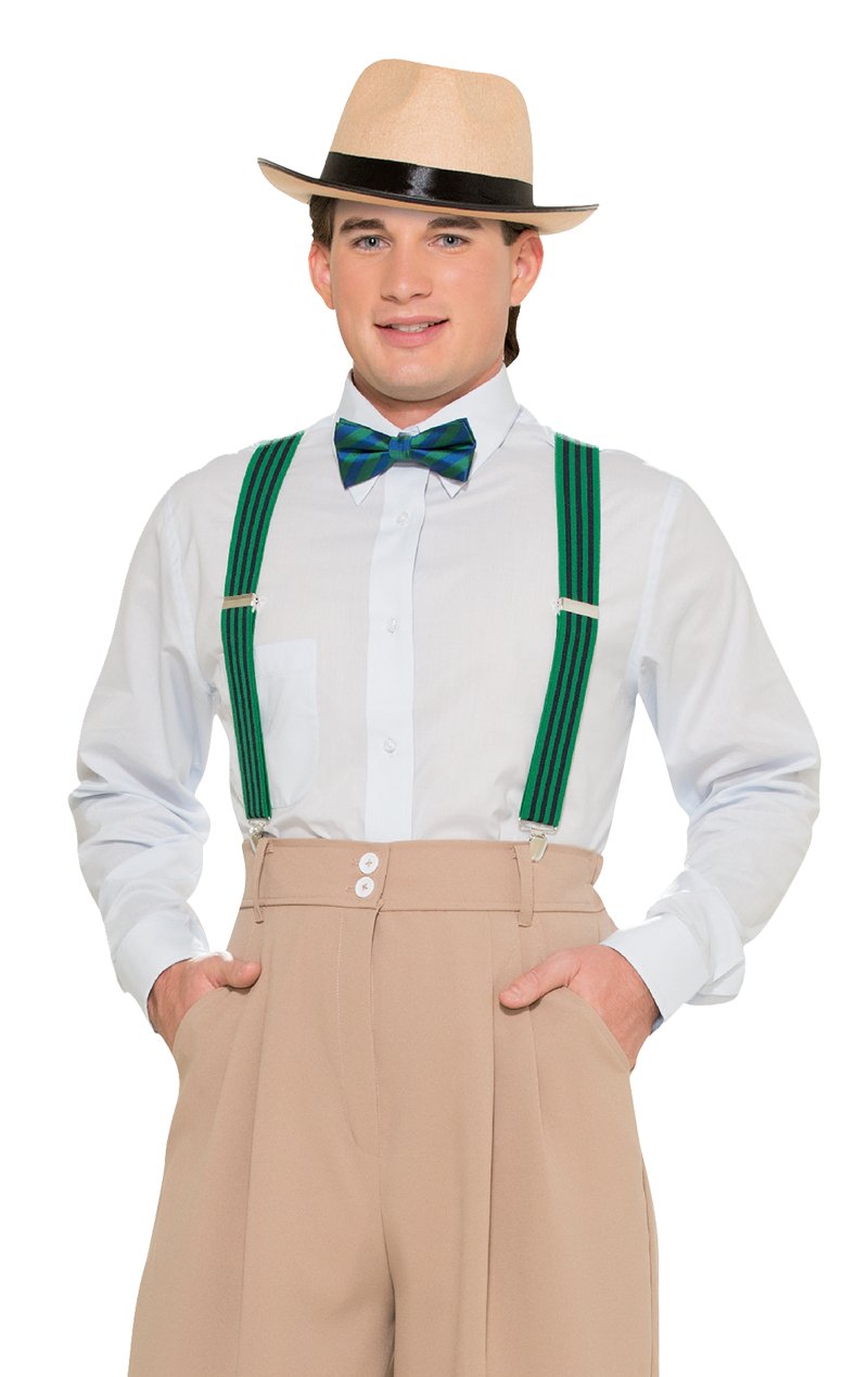 Black & Green Striped Braces - Simply Fancy Dress