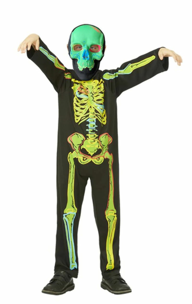 Boys Neon Skeleton Glow in the Dark Costume - Simply Fancy Dress