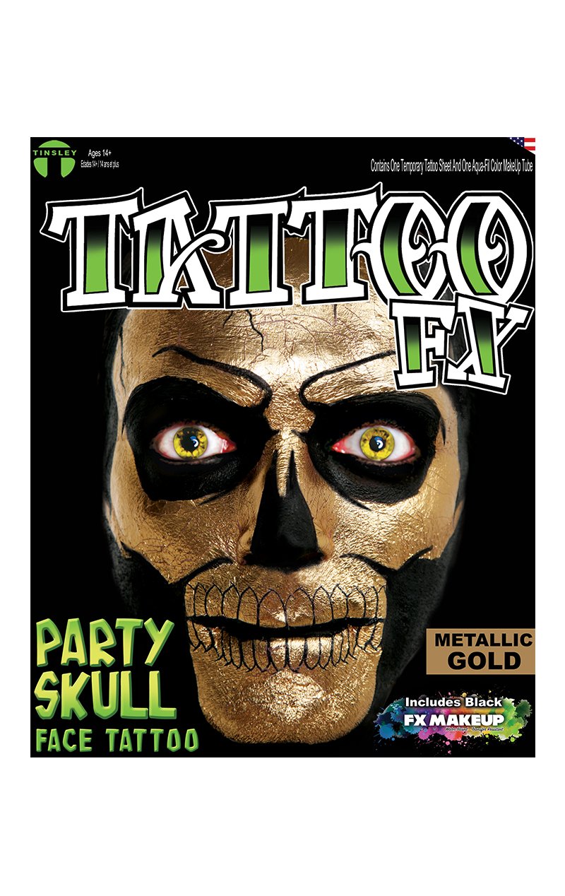 Metallic Gold Skull Tattoo FX - Simply Fancy Dress