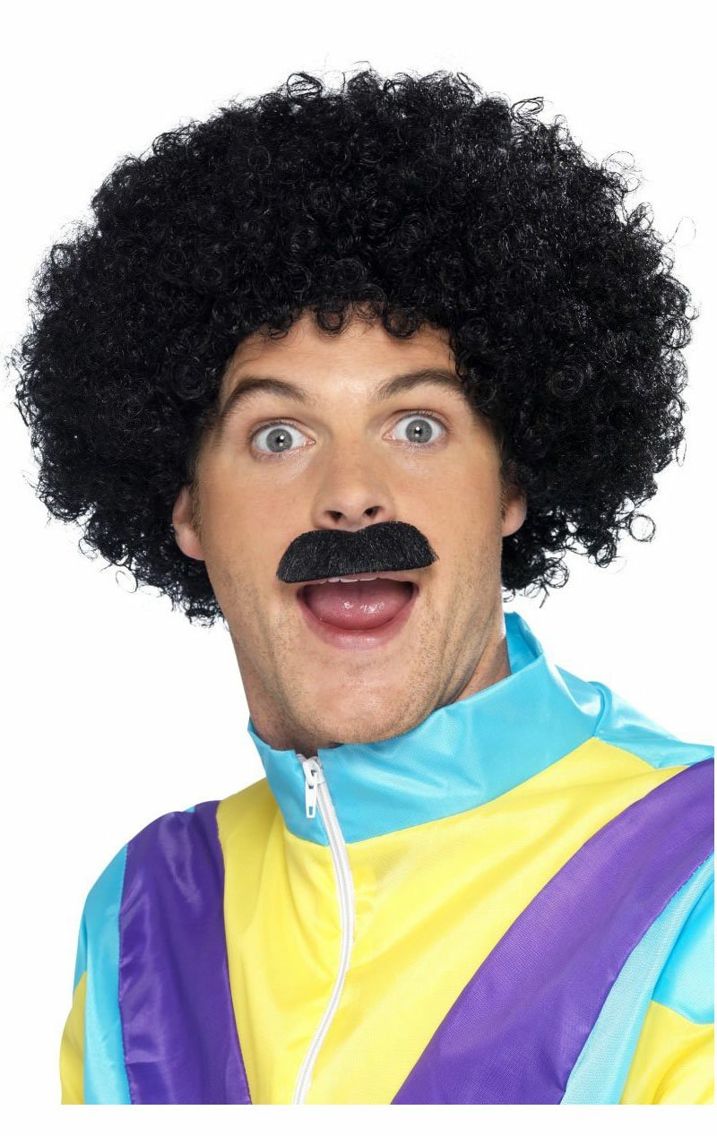 Scouser Set Black Curly Wig & Tache - Simply Fancy Dress