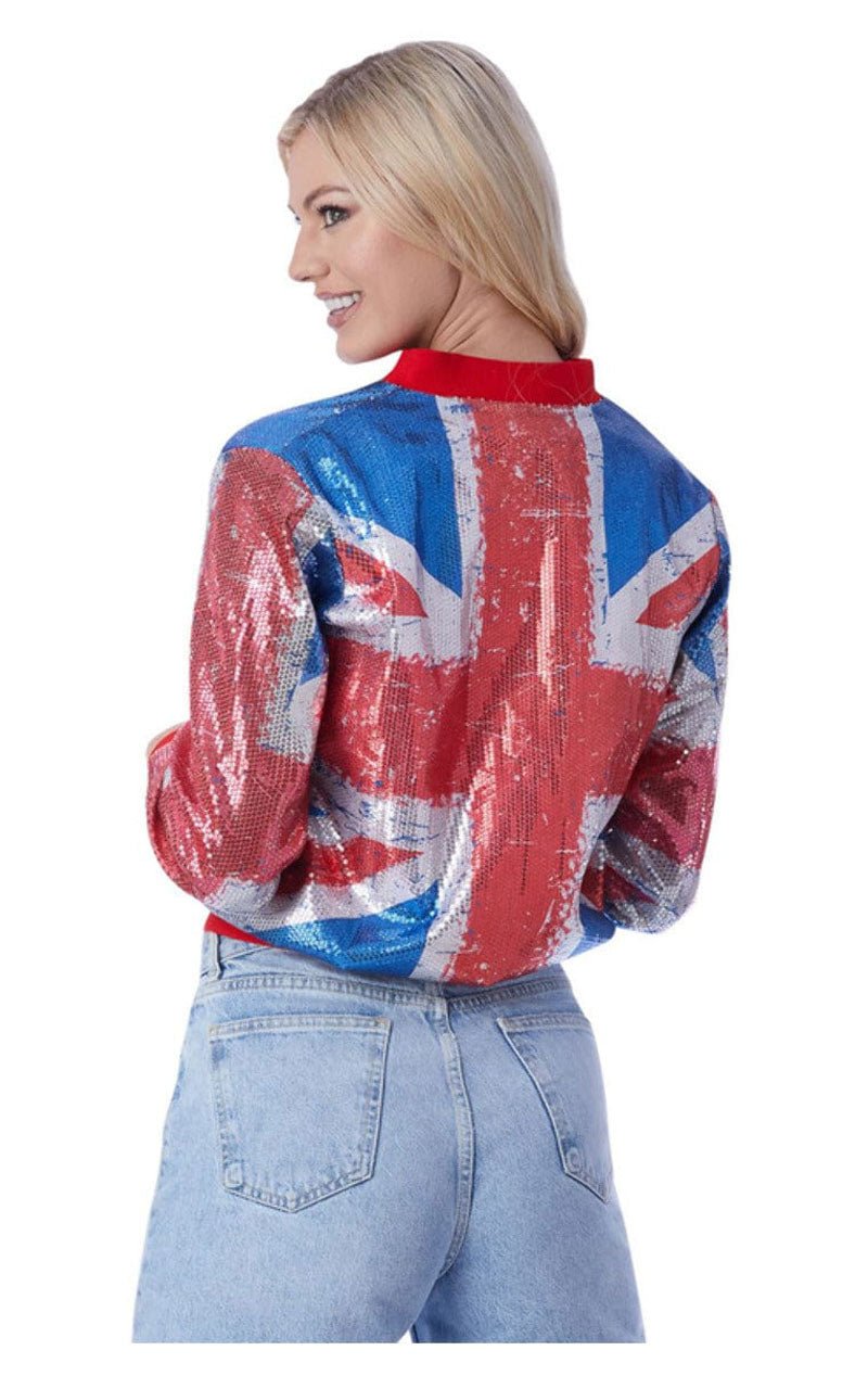 Womens Union Jack Sequin Bomber Jacket - Simply Fancy Dress