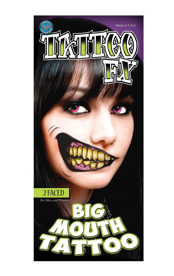 2 Faced Big Mouth Temporary Tattoo - Simply Fancy Dress