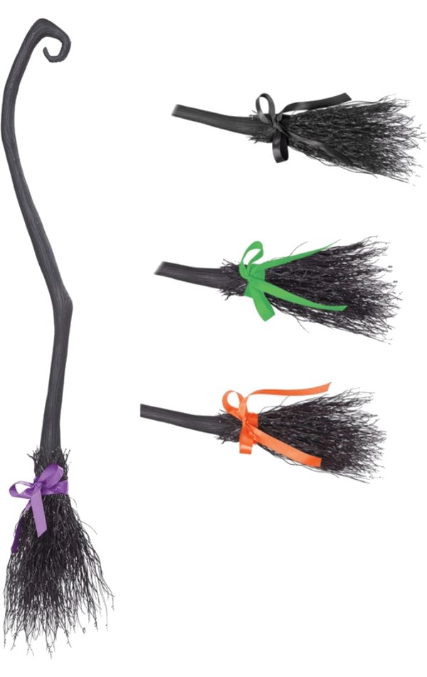 Adult Witch's Broom with 4 Coloured Ribbons - Simply Fancy Dress