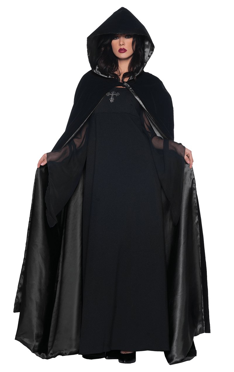 Black 63'' Velvet Satin Cloak - Simply Fancy Dress