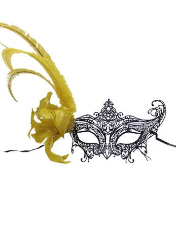 Black Metal Side Feather Masquerade Mask - Simply Fancy Dress