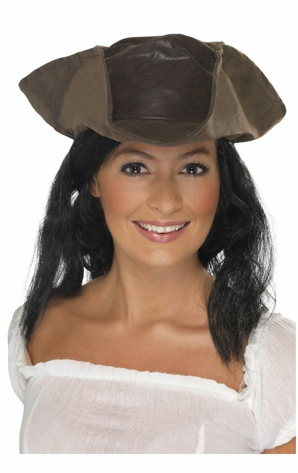 Brown Pirate Hat with Hair - Simply Fancy Dress