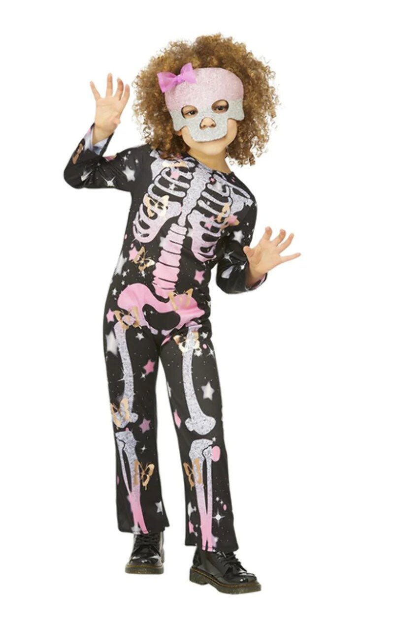 Childrens Skeleton Rose Gold Sparkle Costume - Simply Fancy Dress