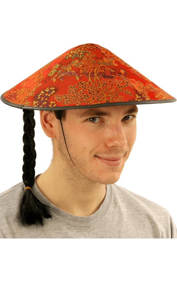 Chinese Coolie Hat with Plait - Simply Fancy Dress