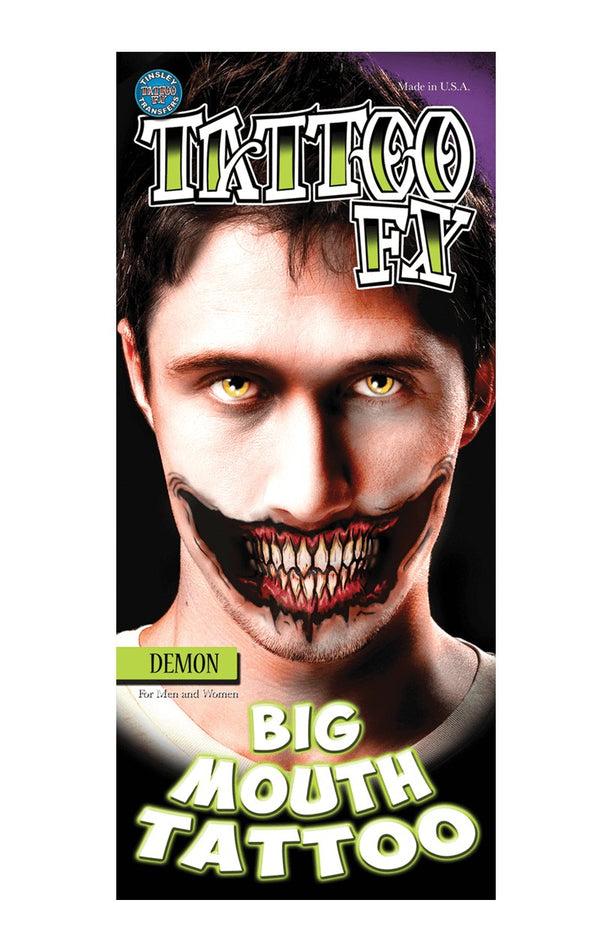 Demon Big Mouth Temporary Tattoo - Simply Fancy Dress