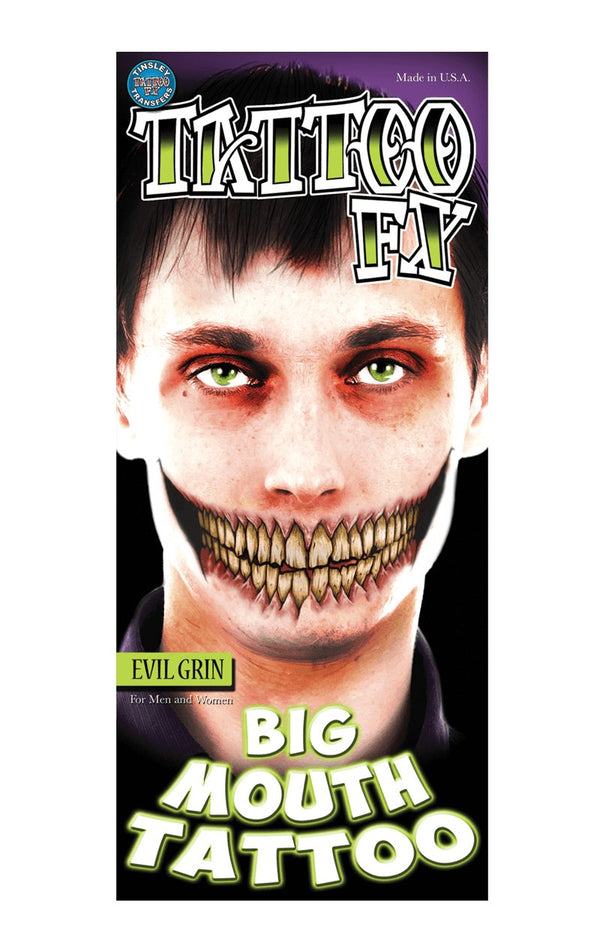 Evil Grin Big Mouth Temporary Tattoo - Simply Fancy Dress