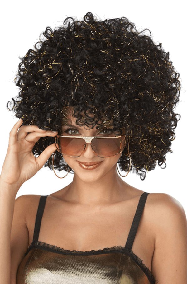 Glitter Afro Black & Gold Wig - Simply Fancy Dress