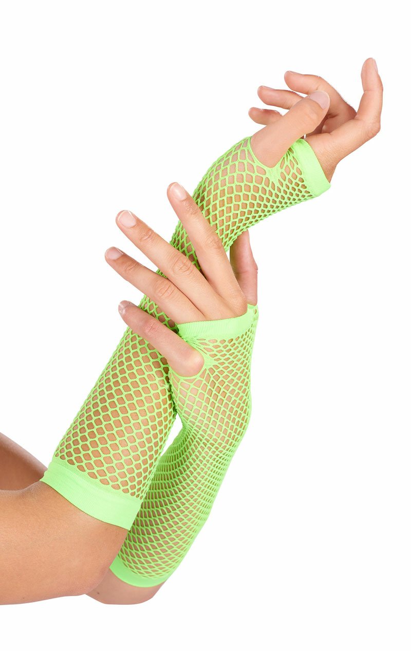 Green Neon Fishnet Gloves - Simply Fancy Dress