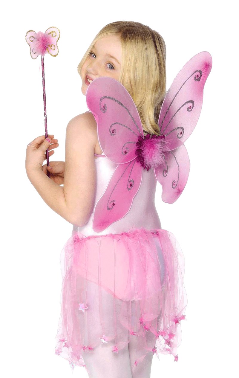 Kids Pink Butterfly Wings & Wand Set - Simply Fancy Dress