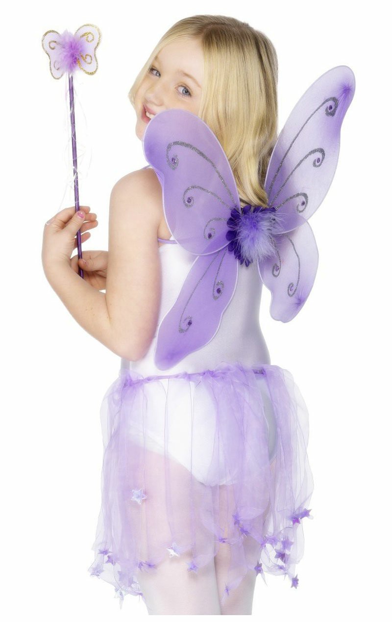 Kids Purple Butterfly Wings & Wand Set - Simply Fancy Dress