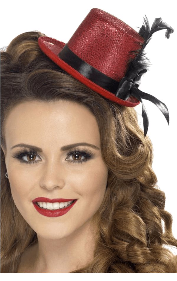 Red Mini Top Hat with Feather - Simply Fancy Dress