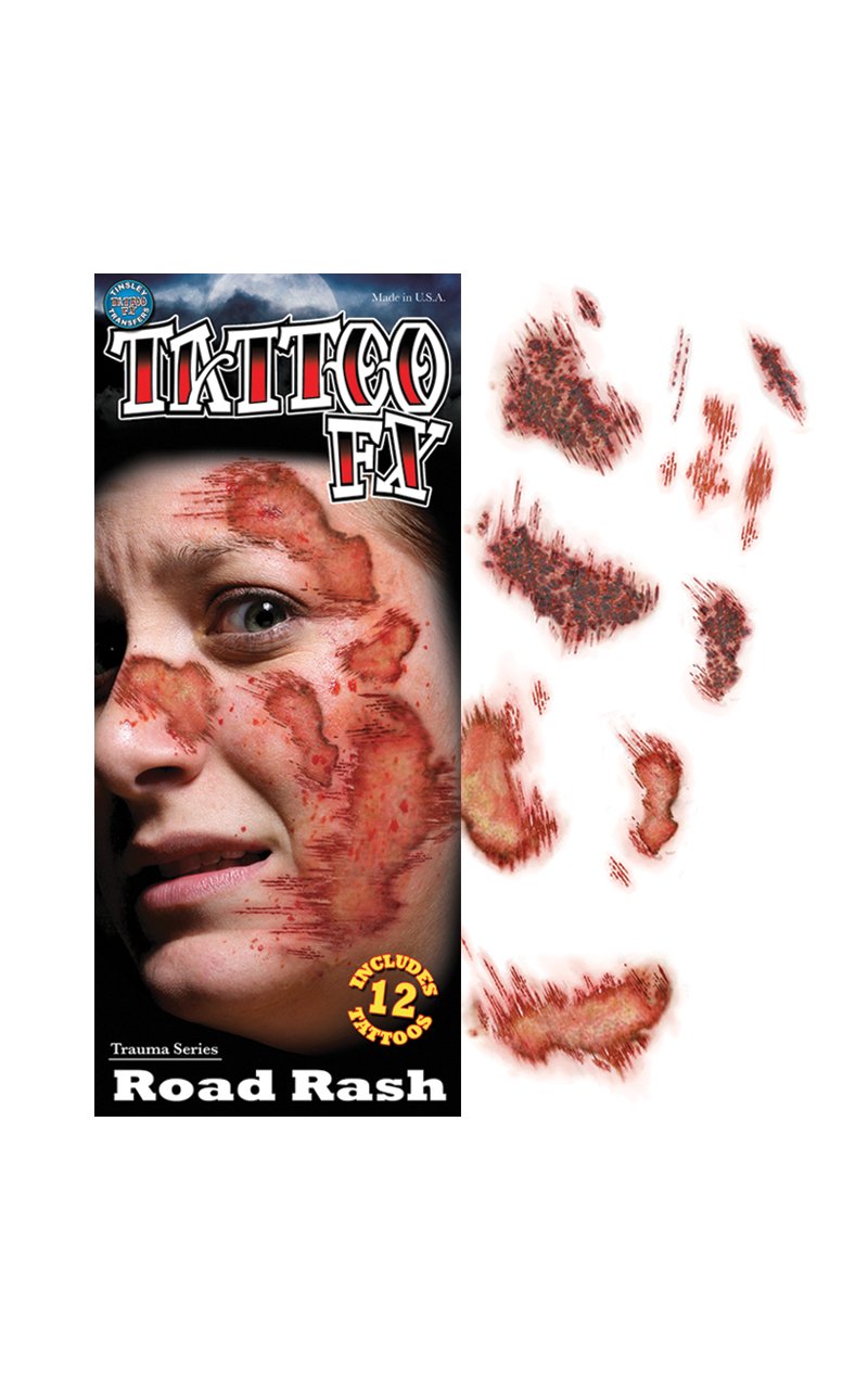 Road Rash Temporary Tattoos Accessory - Simply Fancy Dress