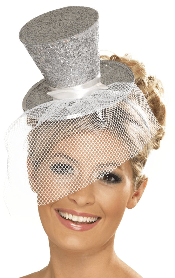 Silver Glitter Mini Top Hat Headband - Simply Fancy Dress