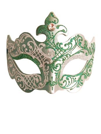 Silver/Green Farfallina Mask - Simply Fancy Dress