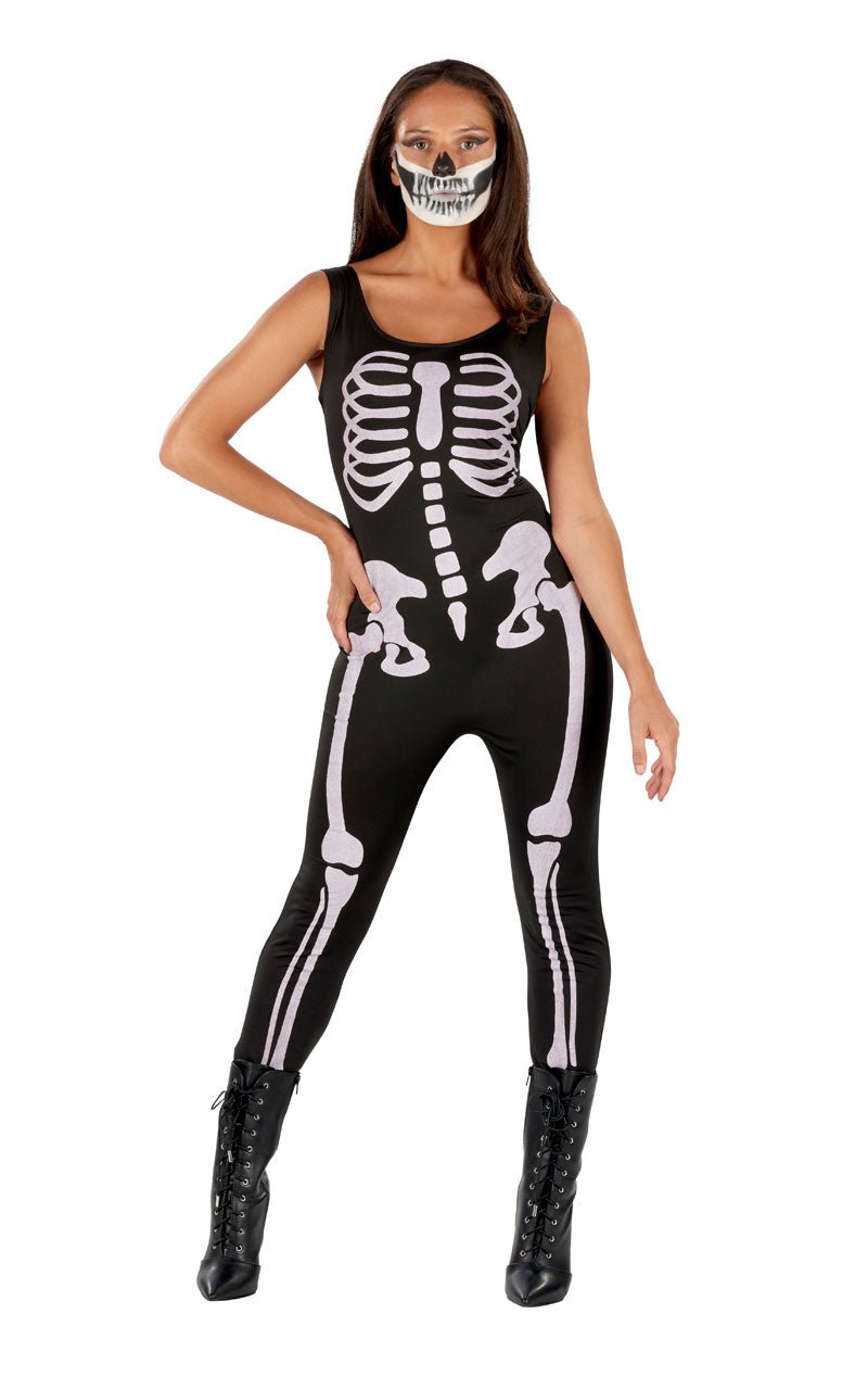 Black Dress Black Jumpsuit Halloween Costume Skeleton Jumpsuit (Black)