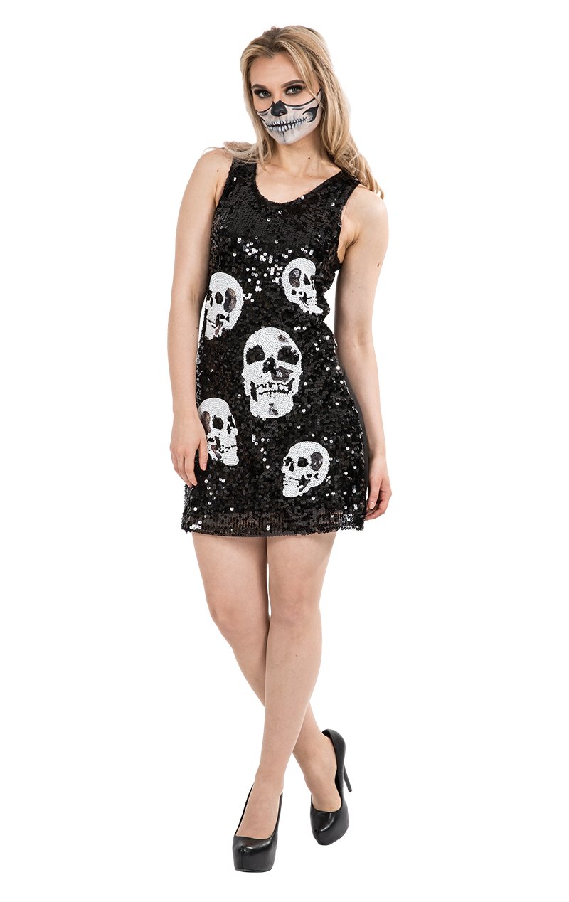 Skull Pattern Sequin Halloween Fashion Dress - Simply Fancy Dress