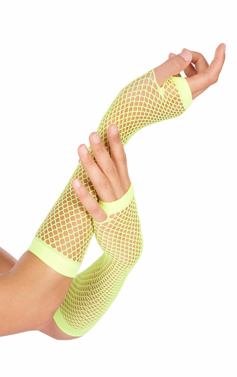Yellow Neon Fishnet Gloves - Simply Fancy Dress